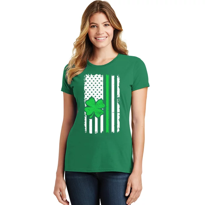 Vintage American Flag St Patricks Day Irish Lucky Shamrock St. Patrick's Day Women's T-Shirt