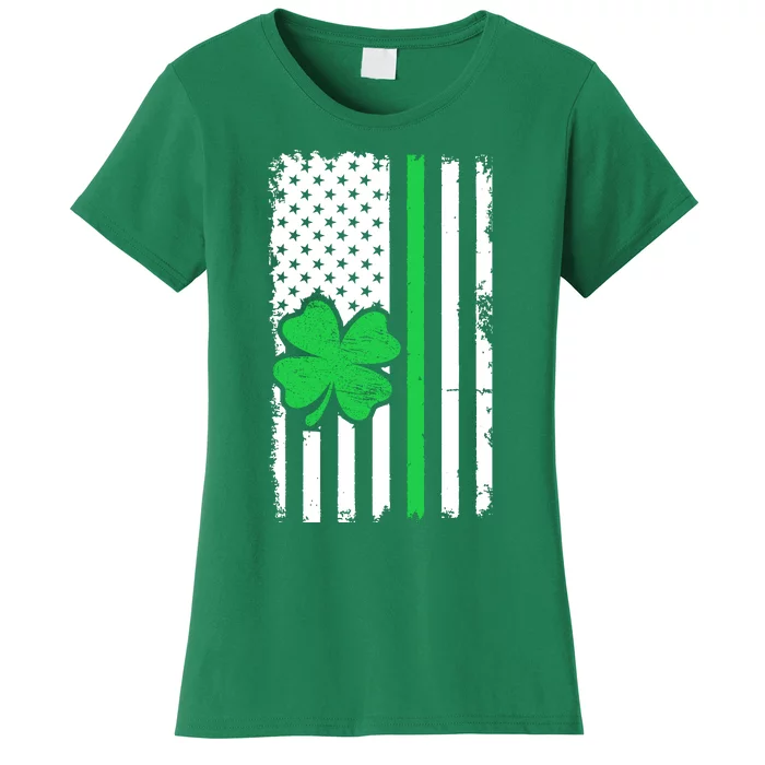 Vintage American Flag St Patricks Day Irish Lucky Shamrock St. Patrick's Day Women's T-Shirt