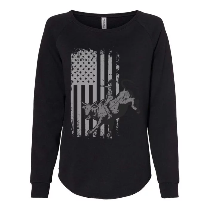 Vintage American Flag Bucking Bull Riding Patriotism Rodeo Gift Womens California Wash Sweatshirt