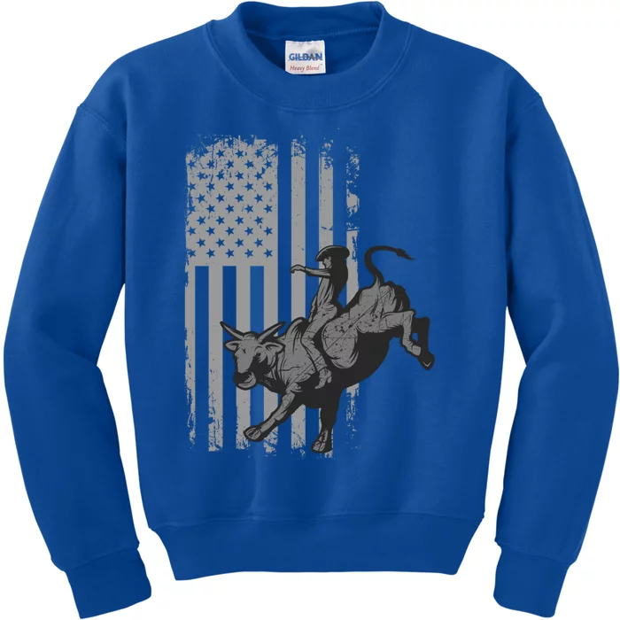 Vintage American Flag Bucking Bull Riding Patriotism Rodeo Gift Kids Sweatshirt