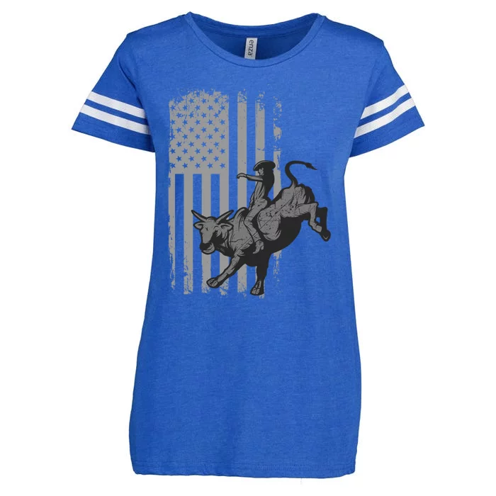 Vintage American Flag Bucking Bull Riding Patriotism Rodeo Gift Enza Ladies Jersey Football T-Shirt