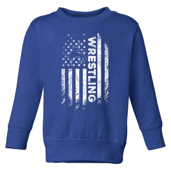 Vintage American Flag Wrestling Patriotic Wrestler Gift Toddler Sweatshirt