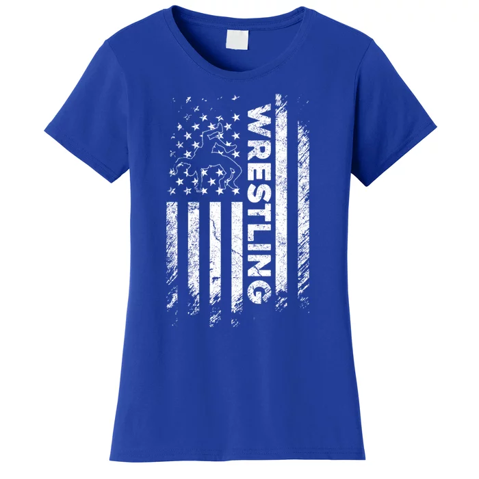 Vintage American Flag Wrestling Patriotic Wrestler Gift Women's T-Shirt