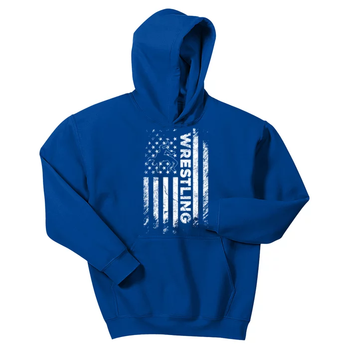 Vintage American Flag Wrestling Patriotic Wrestler Gift Kids Hoodie