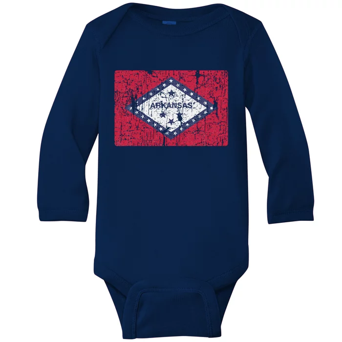 Vintage Arkansas Flag For Souvenir Ar Gift Baby Long Sleeve Bodysuit