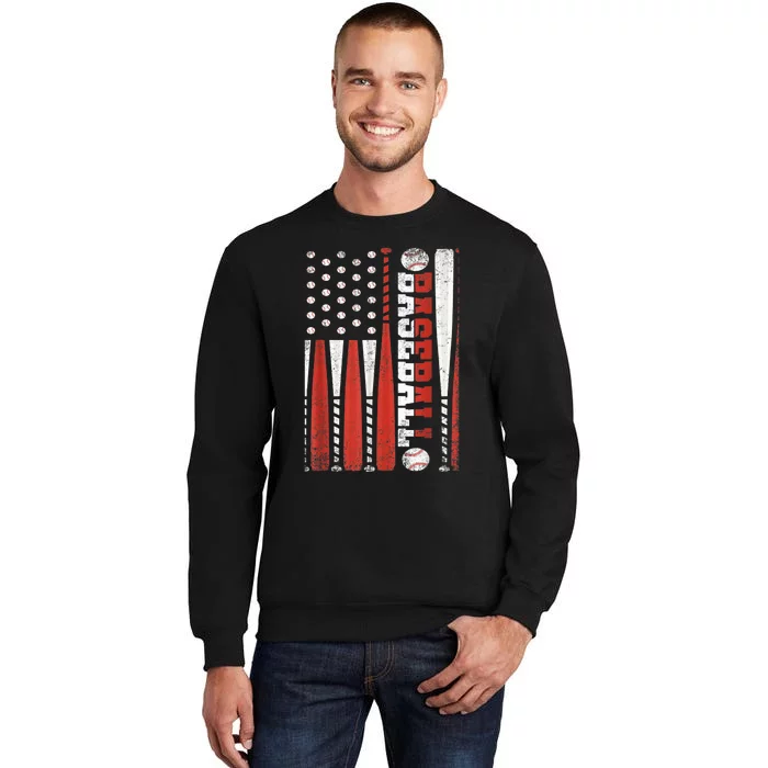 Vintage American Flag Baseball Team Gift  boy Teens Tall Sweatshirt