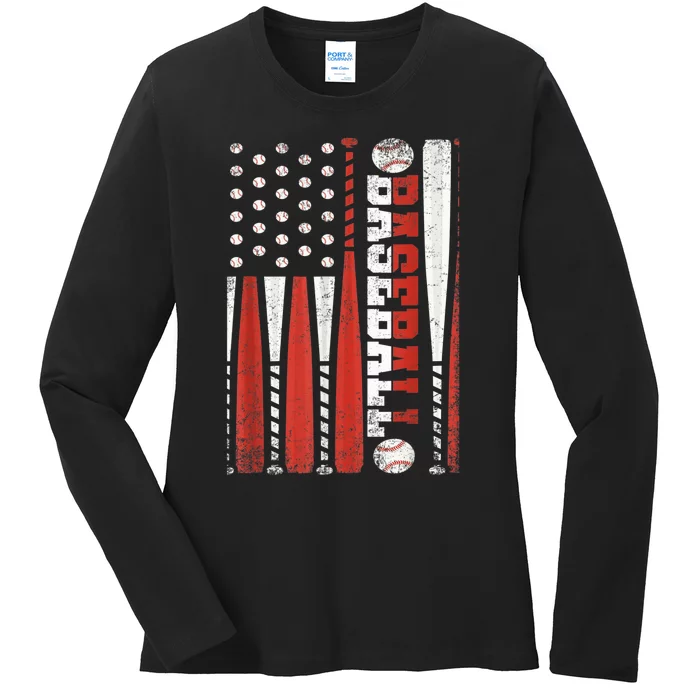 Vintage American Flag Baseball Team Gift  boy Teens Ladies Long Sleeve Shirt