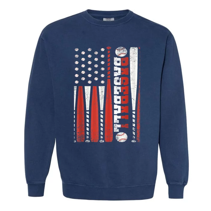 Vintage American Flag Baseball Team Gift  boy Teens Garment-Dyed Sweatshirt