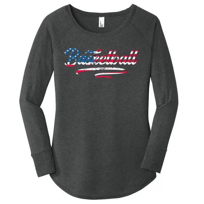 Vintage American Flag Basketball Graphic Art USA Women's Perfect Tri Tunic Long Sleeve Shirt