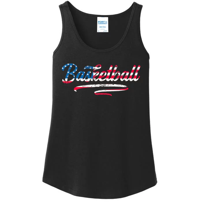 Vintage American Flag Basketball Graphic Art USA Ladies Essential Tank