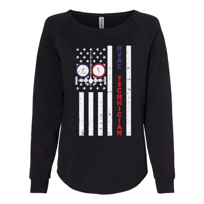 Vintage American Flag Hvac Technician Us Hvac Tech Gift Womens California Wash Sweatshirt