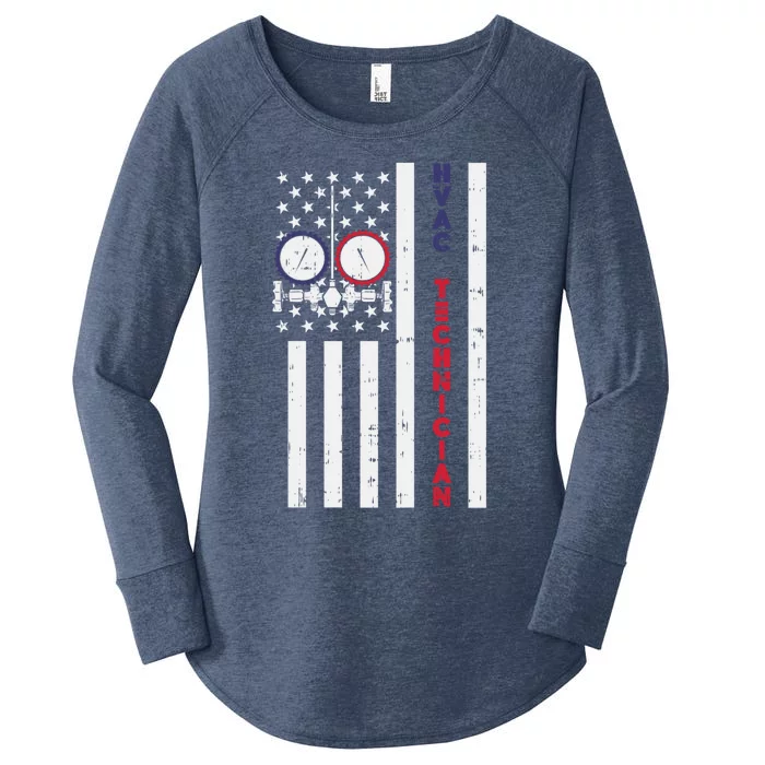 Vintage American Flag Hvac Technician Us Hvac Tech Gift Women's Perfect Tri Tunic Long Sleeve Shirt