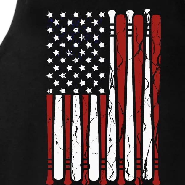 Vintage American Flag Baseball Boy Dad 4th July Ladies Tri-Blend Wicking Tank