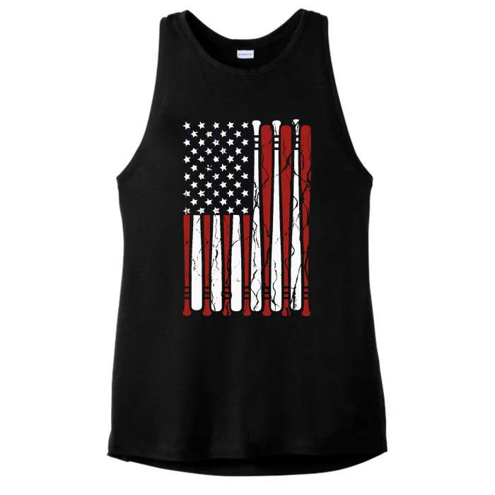 Vintage American Flag Baseball Boy Dad 4th July Ladies Tri-Blend Wicking Tank