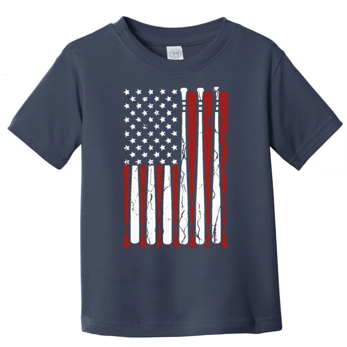 Vintage American Flag Baseball Boy Dad 4th July Toddler T-Shirt