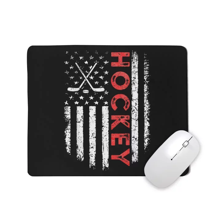 Vintage American Flag Hockey Stick For Hockey Lover Mousepad