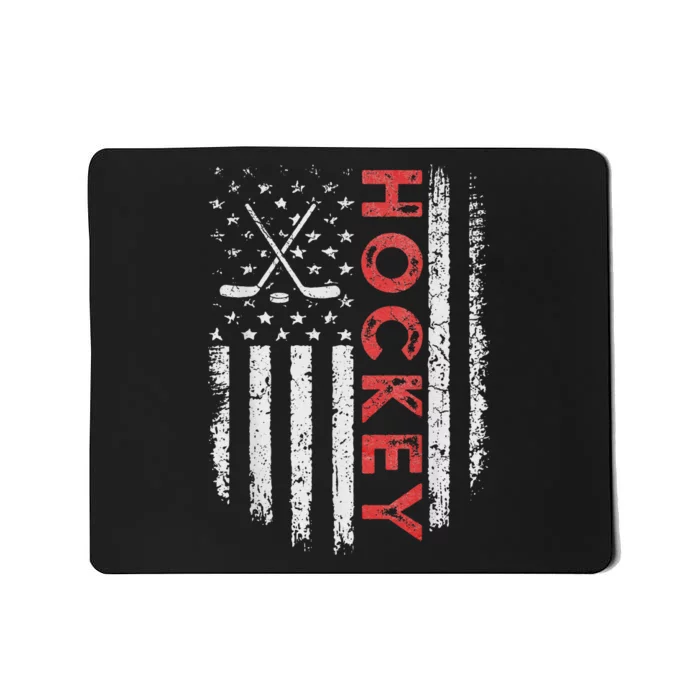 Vintage American Flag Hockey Stick For Hockey Lover Mousepad