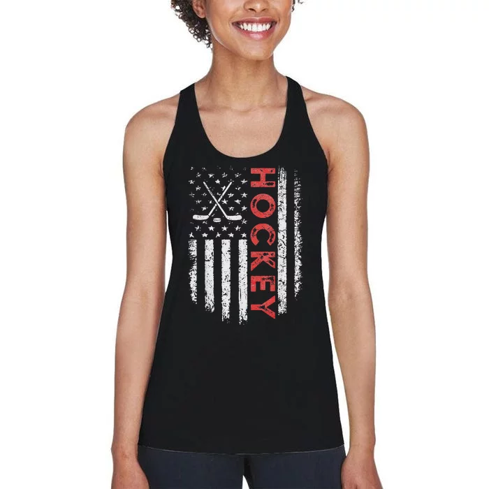 Vintage American Flag Hockey Stick For Hockey Lover Women's Racerback Tank