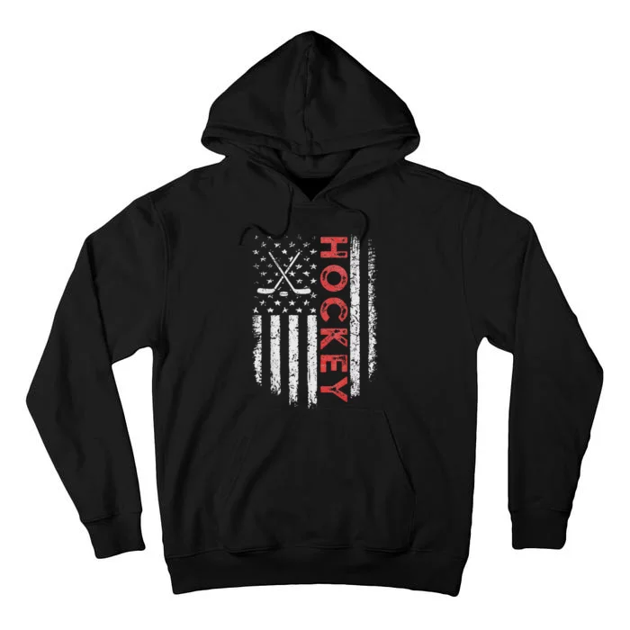 Vintage American Flag Hockey Stick For Hockey Lover Tall Hoodie