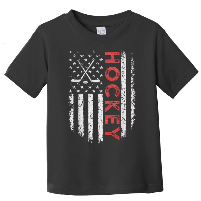 Vintage American Flag Hockey Stick For Hockey Lover Toddler T-Shirt