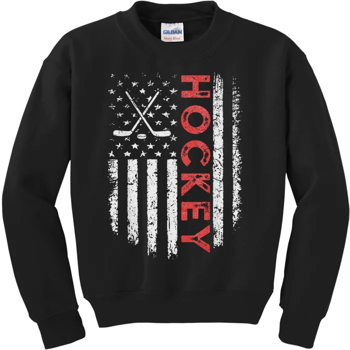 Vintage American Flag Hockey Stick For Hockey Lover Kids Sweatshirt