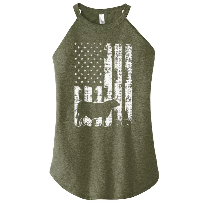 Vintage American Flag USA Cow Black Angus Rancher Women’s Perfect Tri Rocker Tank