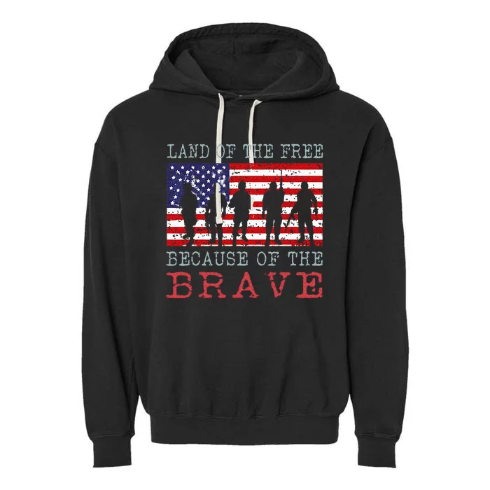 Vintage American Flag Land Of The Free Because Of The Brave Garment-Dyed Fleece Hoodie