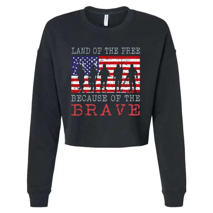 Vintage American Flag Land Of The Free Because Of The Brave Cropped Pullover Crew