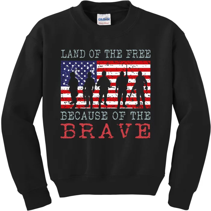 Vintage American Flag Land Of The Free Because Of The Brave Kids Sweatshirt