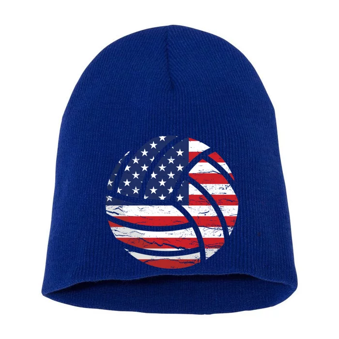 Volleyball American Flag Usa Patriotic Gift Short Acrylic Beanie