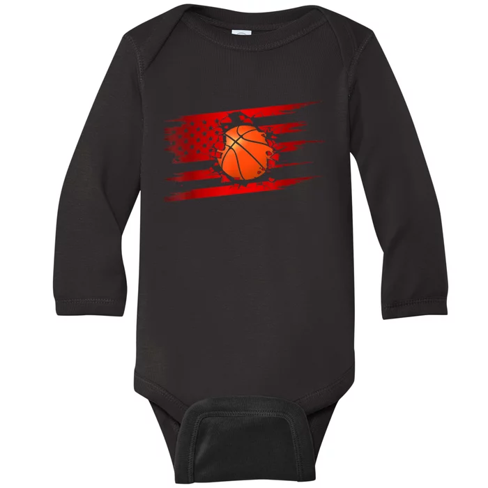 Vintage American Flag Basketball Baby Long Sleeve Bodysuit