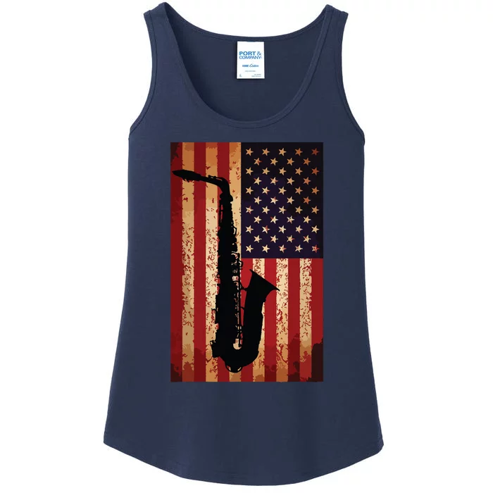 Vintage American Flag Saxophone Funny Sax Music Player Gifts Ladies Essential Tank