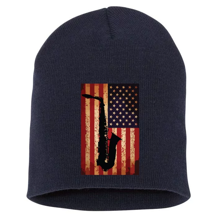 Vintage American Flag Saxophone Funny Sax Music Player Gifts Short Acrylic Beanie