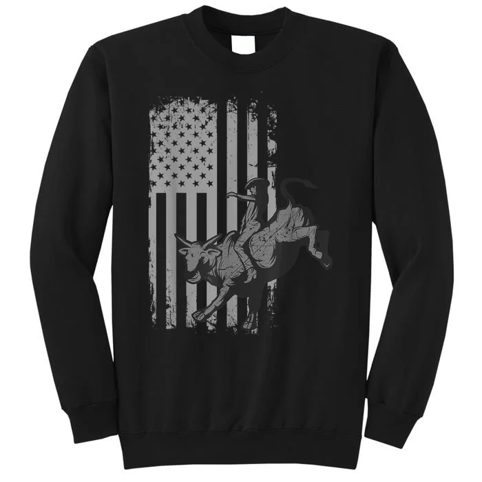 Vintage American Flag Bucking Bull Riding Patriotism Rodeo Sweatshirt