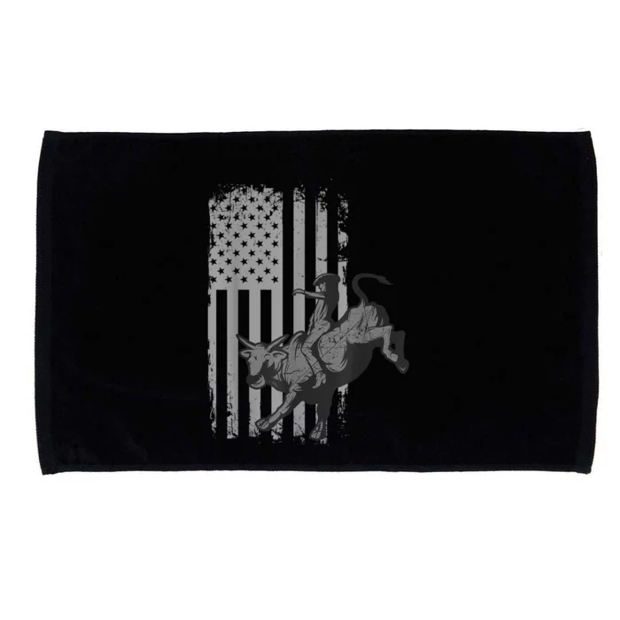 Vintage American Flag Bucking Bull Riding Patriotism Rodeo Microfiber Hand Towel