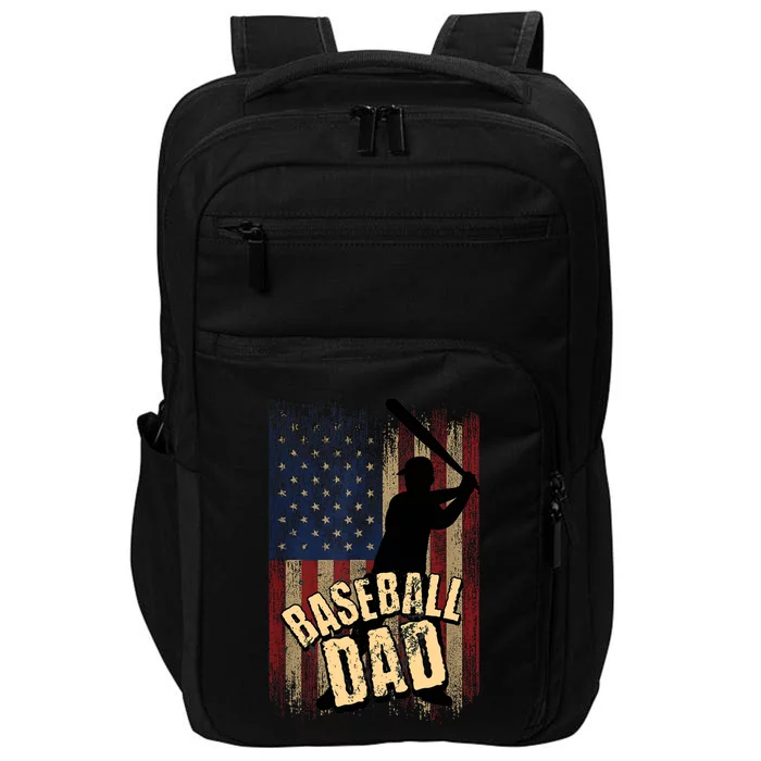 Vintage American Flag Baseball Dad Fathers Day Impact Tech Backpack