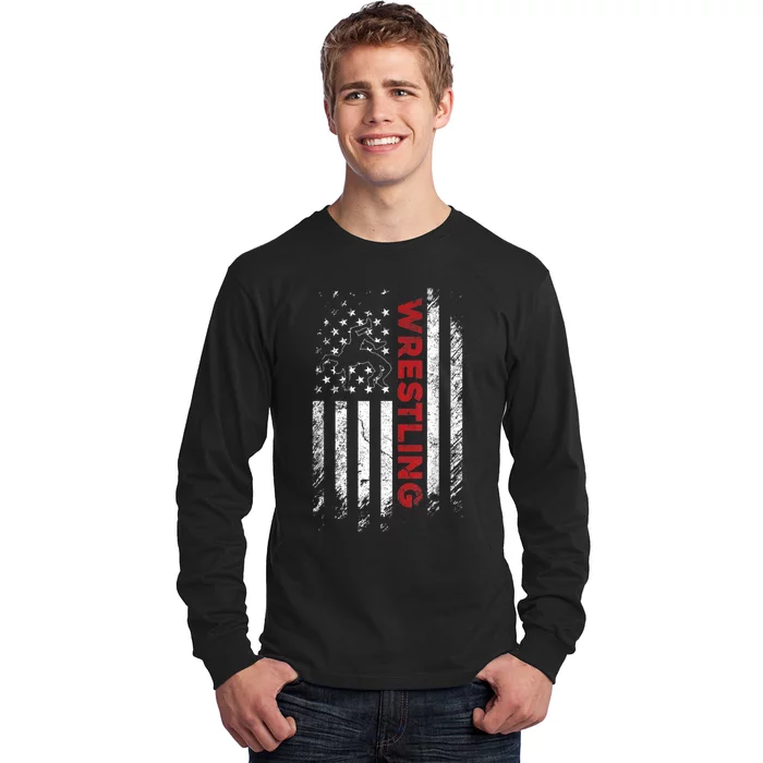 Vintage American Flag Wrestling Patriotic Wrestler Long Sleeve Shirt