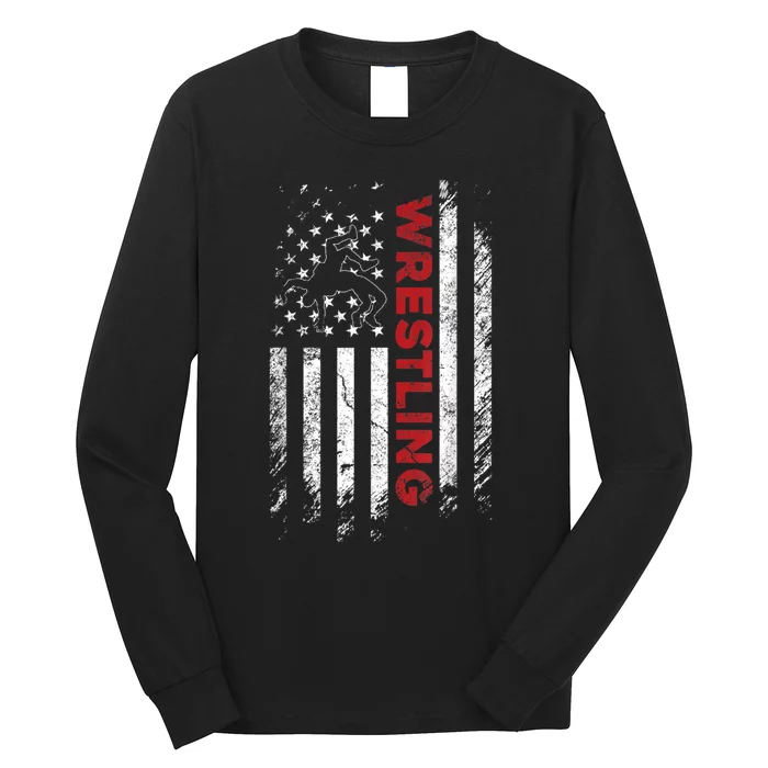 Vintage American Flag Wrestling Patriotic Wrestler Long Sleeve Shirt