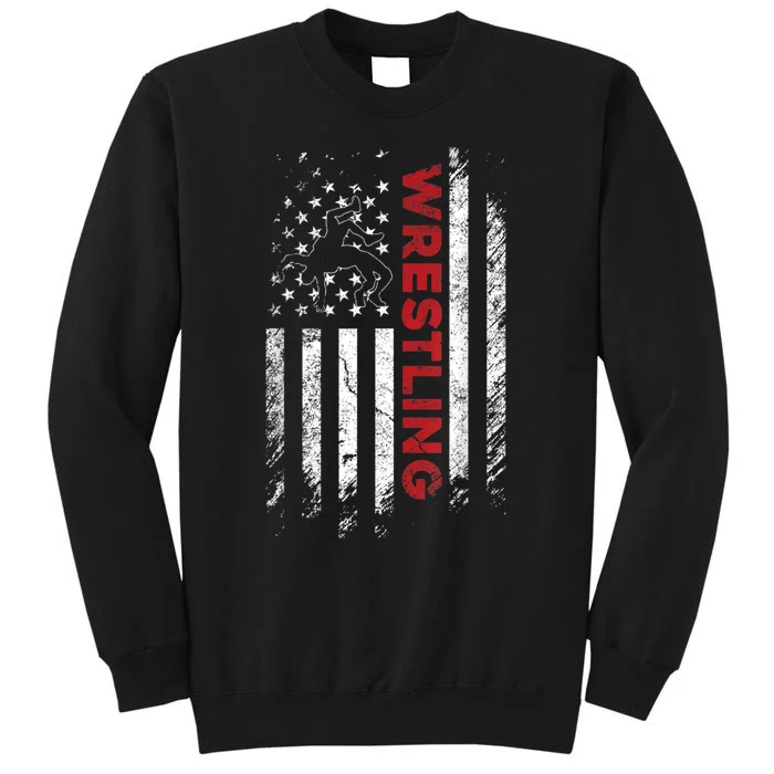 Vintage American Flag Wrestling Patriotic Wrestler Tall Sweatshirt