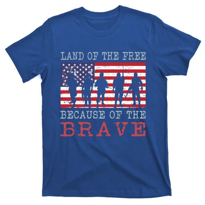 Vintage American Flag Land Of The Free Because Of The Brave Gift T-Shirt