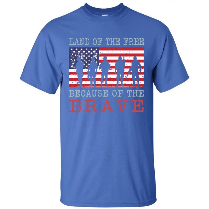 Vintage American Flag Land Of The Free Because Of The Brave Gift Tall T-Shirt