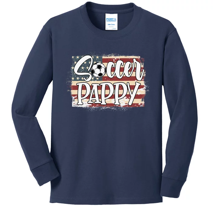 Vintage American Flag Soccer Pappy Kids Long Sleeve Shirt