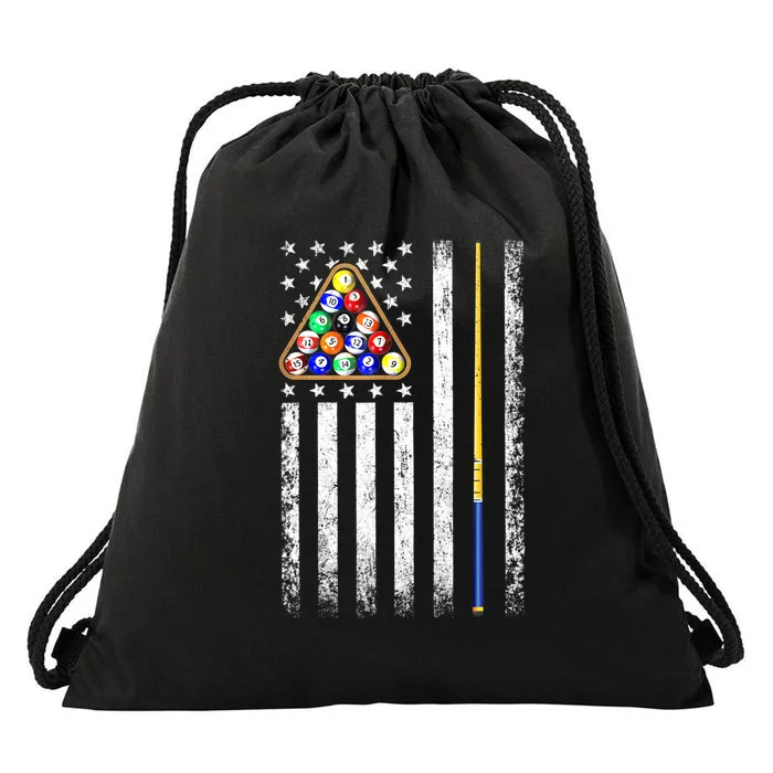 Vintage American Flag Billiard Pool Player Gift Drawstring Bag