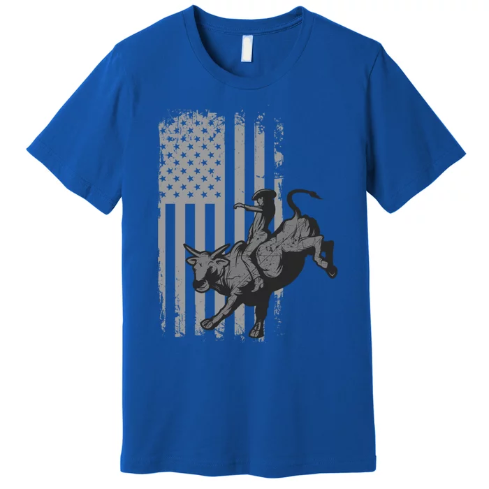 Vintage American Flag Bucking Bull Riding Patriotism Rodeo Gift Premium T-Shirt