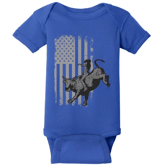 Vintage American Flag Bucking Bull Riding Patriotism Rodeo Gift Baby Bodysuit