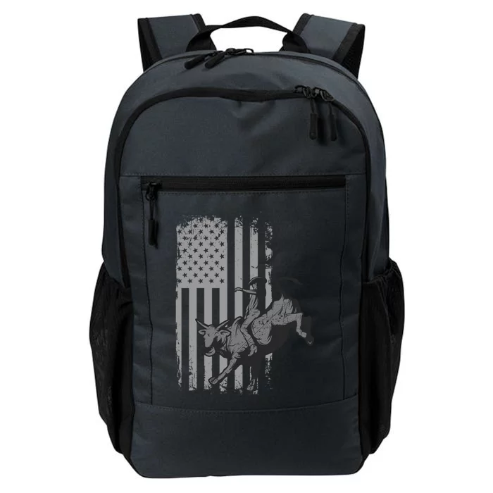 Vintage American Flag Bucking Bull Riding Patriotism Rodeo Gift Daily Commute Backpack