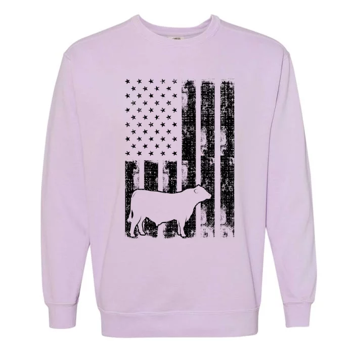 Vintage American Flag Cute Gift Usa Cow Black Angus Rancher Meaningful Gift Garment-Dyed Sweatshirt