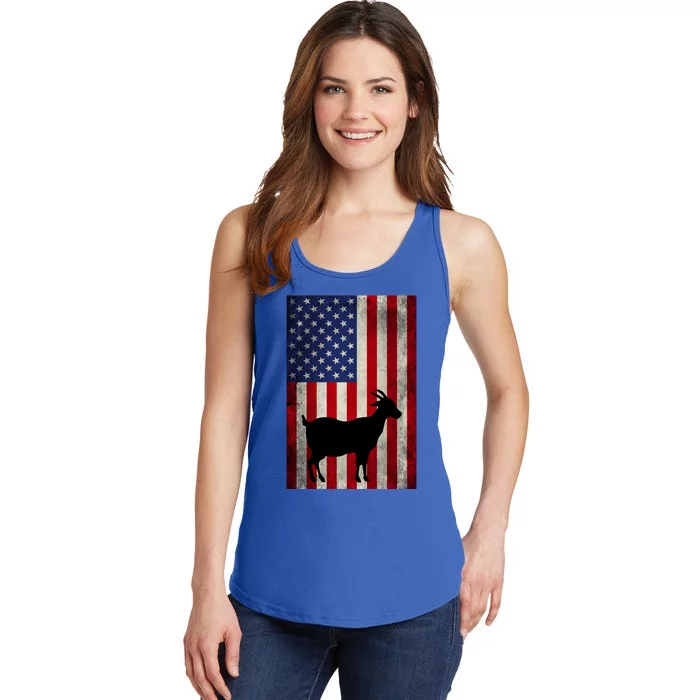 Vintage American Flag Goat 4th Of July Patriotic Gift Ladies Essential Tank