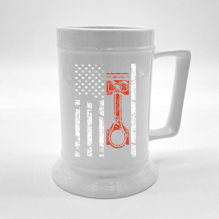 Vintage American Flag And Piston Muscle Car Gift Front & Back Beer Stein