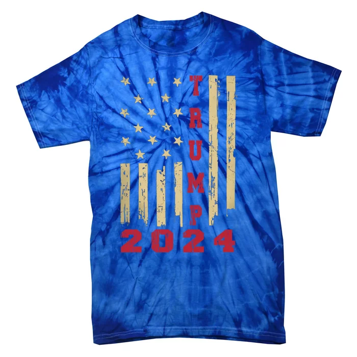 Vintage American Flag Trump 2024 Election Funny Gift Cool Gift Tie-Dye T-Shirt